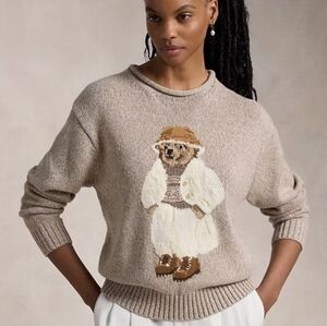 NWOT Polo Ralph Lauren M Old Money Luxury Intarsia-Knit Bear Roll Neck Sweater